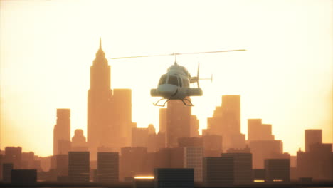 Silhouette-helicopter-at-city-scape-background