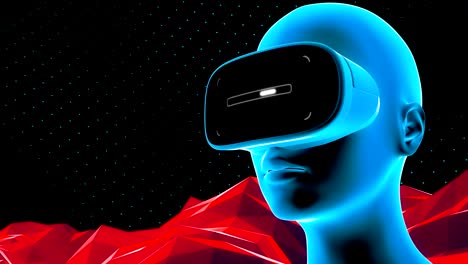 niña con auriculares de realidad virtual. mundo de polígono bajo abstracto. gráfico de movimiento 3d