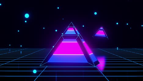 rotation of the scanning pyramid over the neon surface. m pyramid balls fly over the plane. vj loop animation for your beautiful videos. successful creativity!