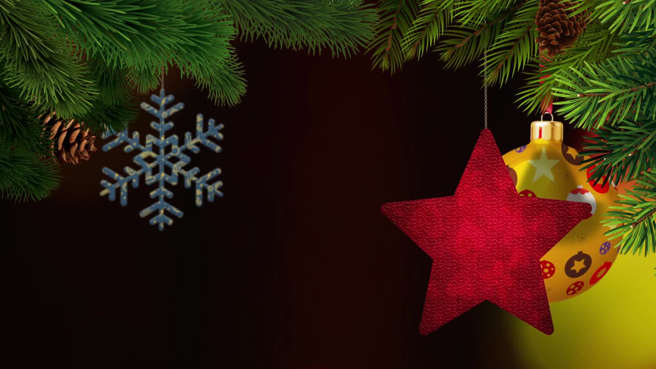 los adornos de navidad y los pinos se balancean en un fondo bokeh en bucle