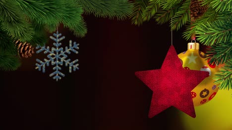 los adornos de navidad y los pinos se balancean en un fondo bokeh en bucle