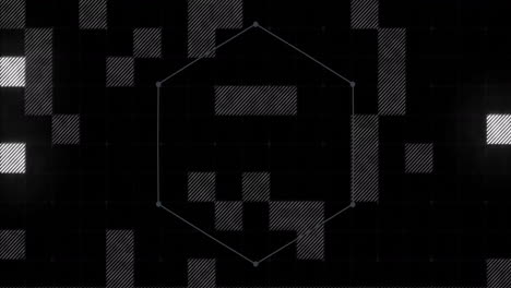 animation of hexagon and flickering squares over black background