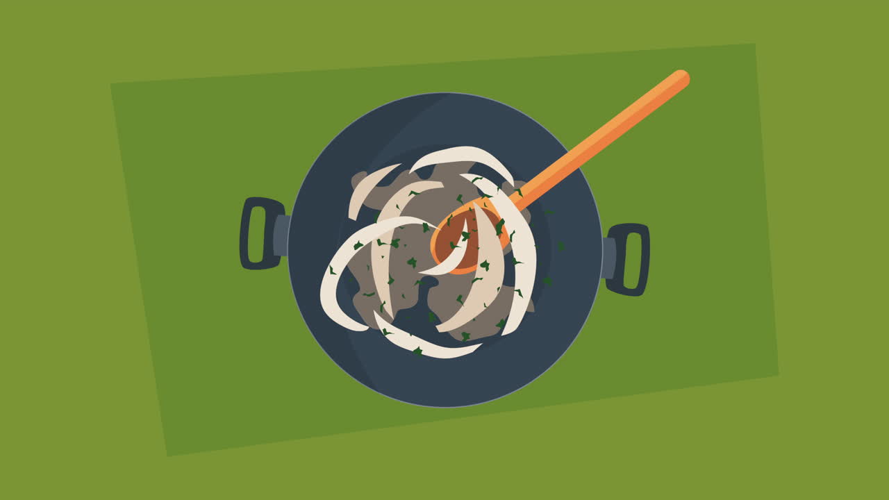 kitchen pan and spoon cooking animation