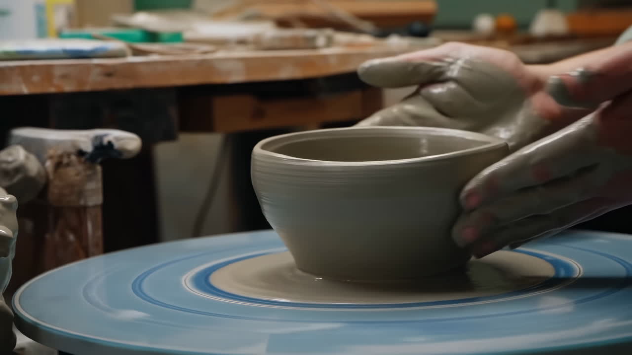 Close-Up of Hands Shaping Clay on a Potter's Wheel