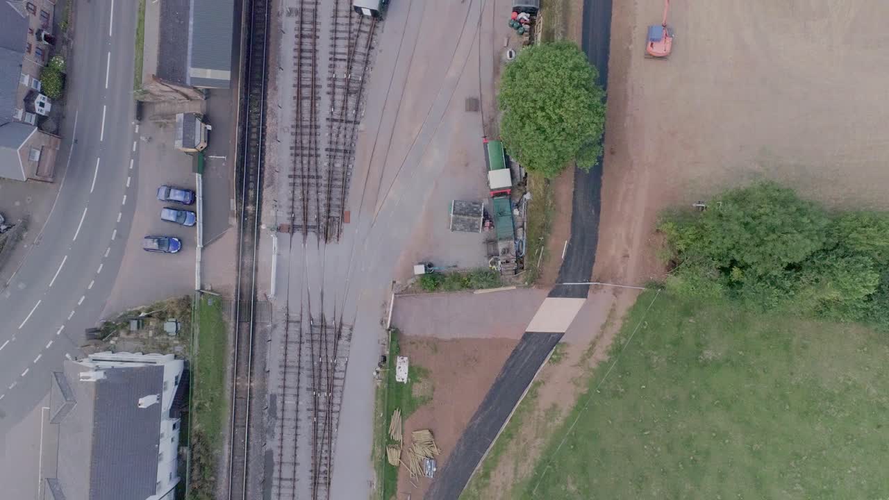 Aerial view of railway tracks and surrounding landscape