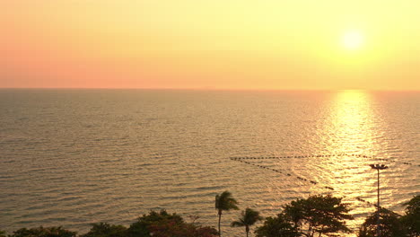 a golden sunset reflects in the ocean along a tropical paradise