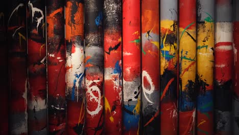 colorful abstract painting on cylindrical columns