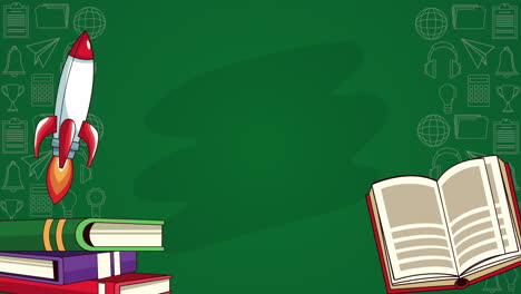 libros de texto literatura abierta con animación de cohetes
