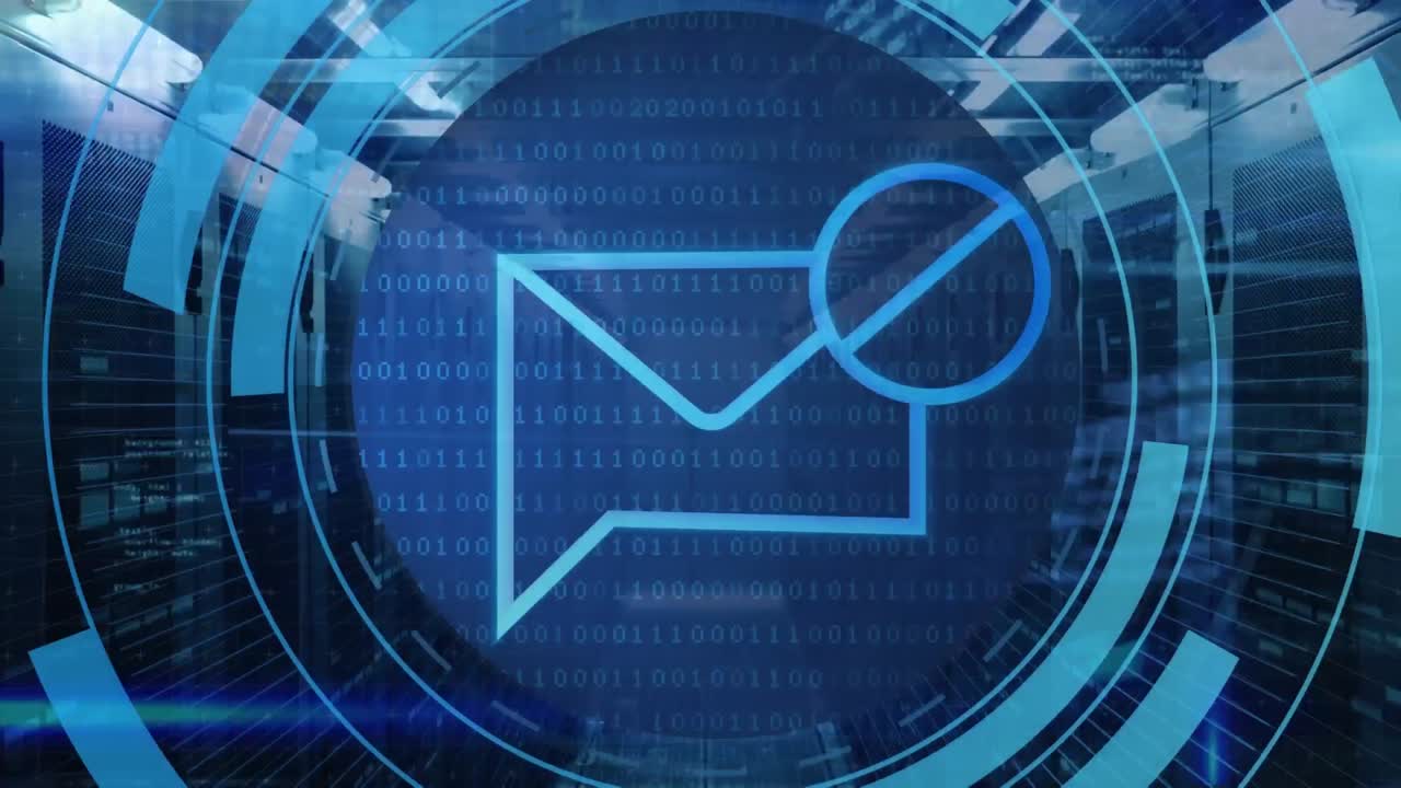 Animation of email icon in circles over servers