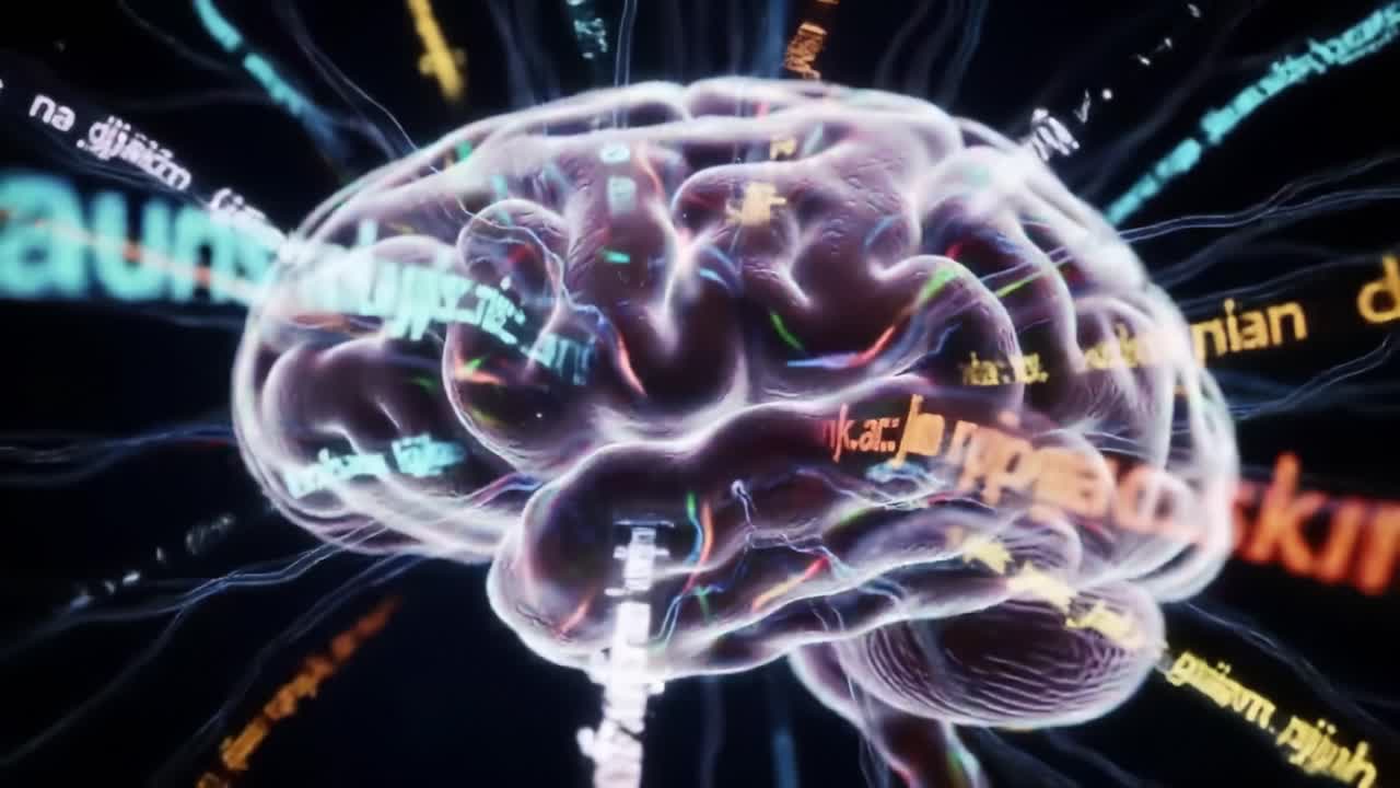 An abstract representation of the human brain illustrating cognitive processes and neural connections, with vibrant data streams symbolizing thought and knowledge exchange.