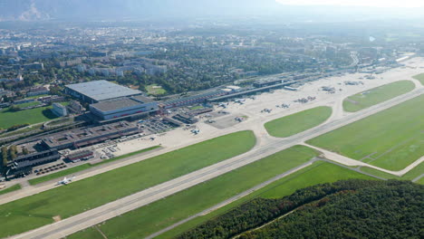 Aerial-View-Of-Geneva-International-Airport-In-Switzerland---Cointrin-Airport