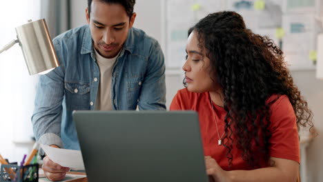 Laptop,-documents-and-teamwork-with-designer