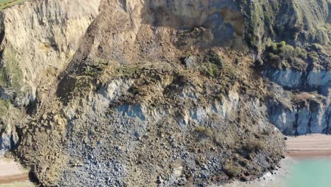 aerial over massive jurassic coast rockfall at seatown in dorset