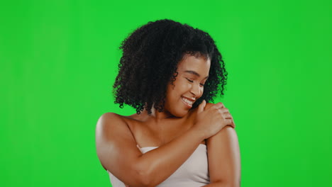 Body,-green-screen-and-face-of-woman-for-skincare