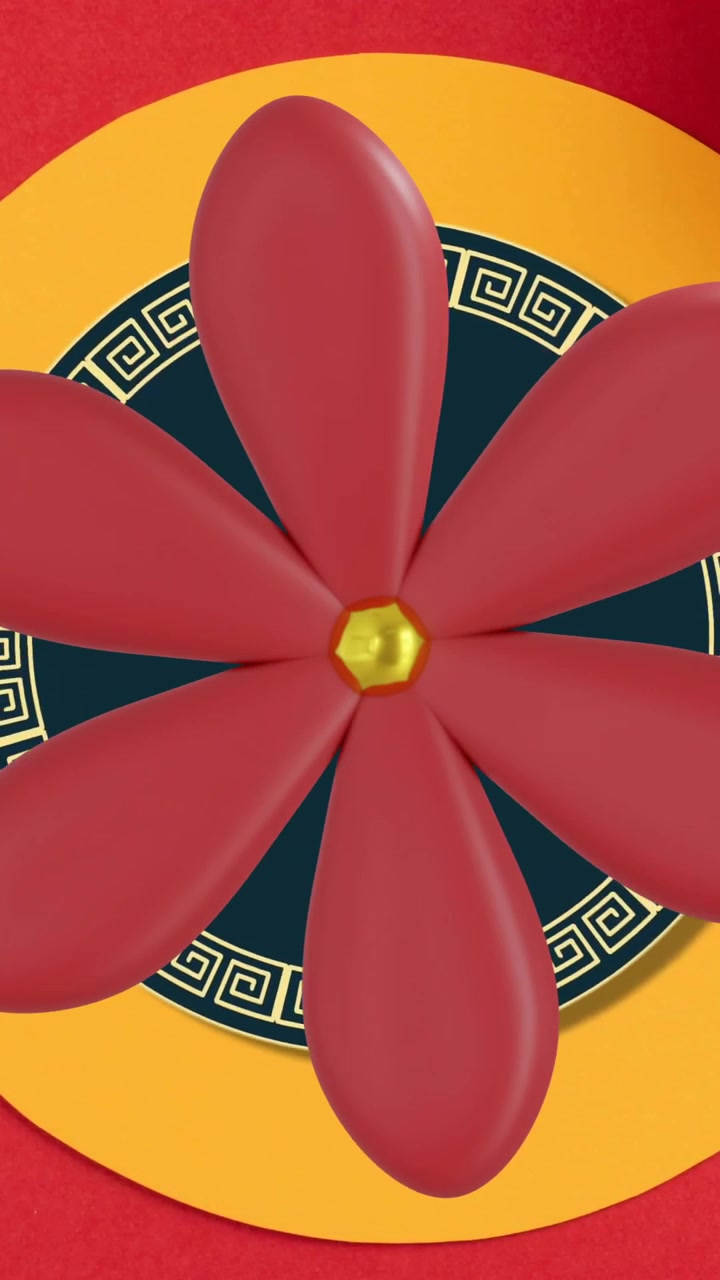 Animazione di motivo cinese e fiori con spazio per il testo su sfondo rosso