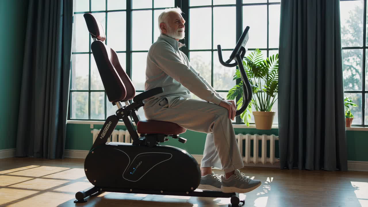 Senior Man Exercising on Stationary Bike