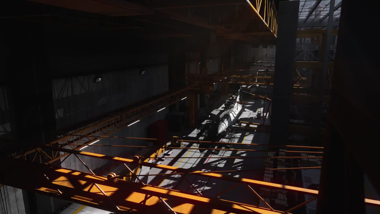 Fighter Jet Or Military Aircraft In A Large Hangar Or Factory