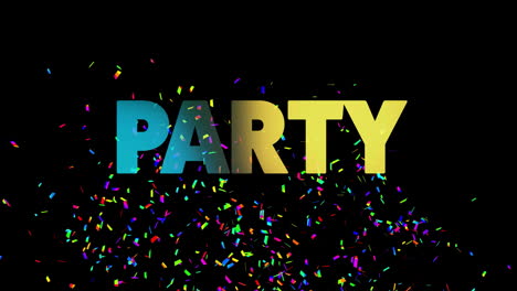 animation of party text and confetti on black background