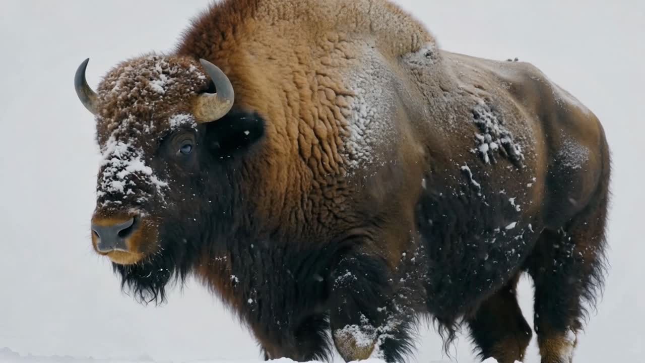 Majestic American Bison Standing in a Snowy Winter Landscape