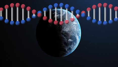 animación de la cadena de adn girando sobre el globo