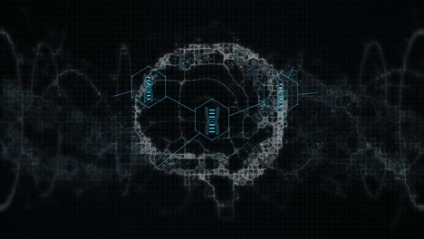 animation of medical icons and brain on black background