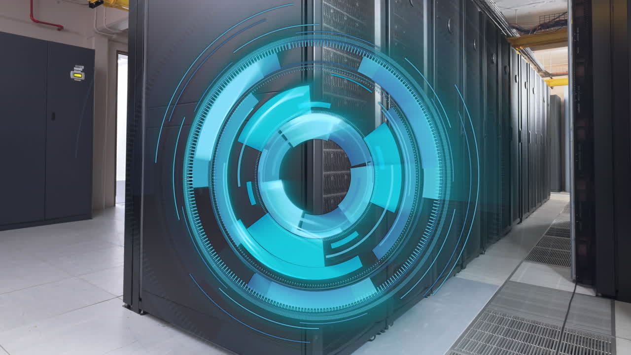 animación del escaneo del alcance y el procesamiento de datos a través de servidores informáticos