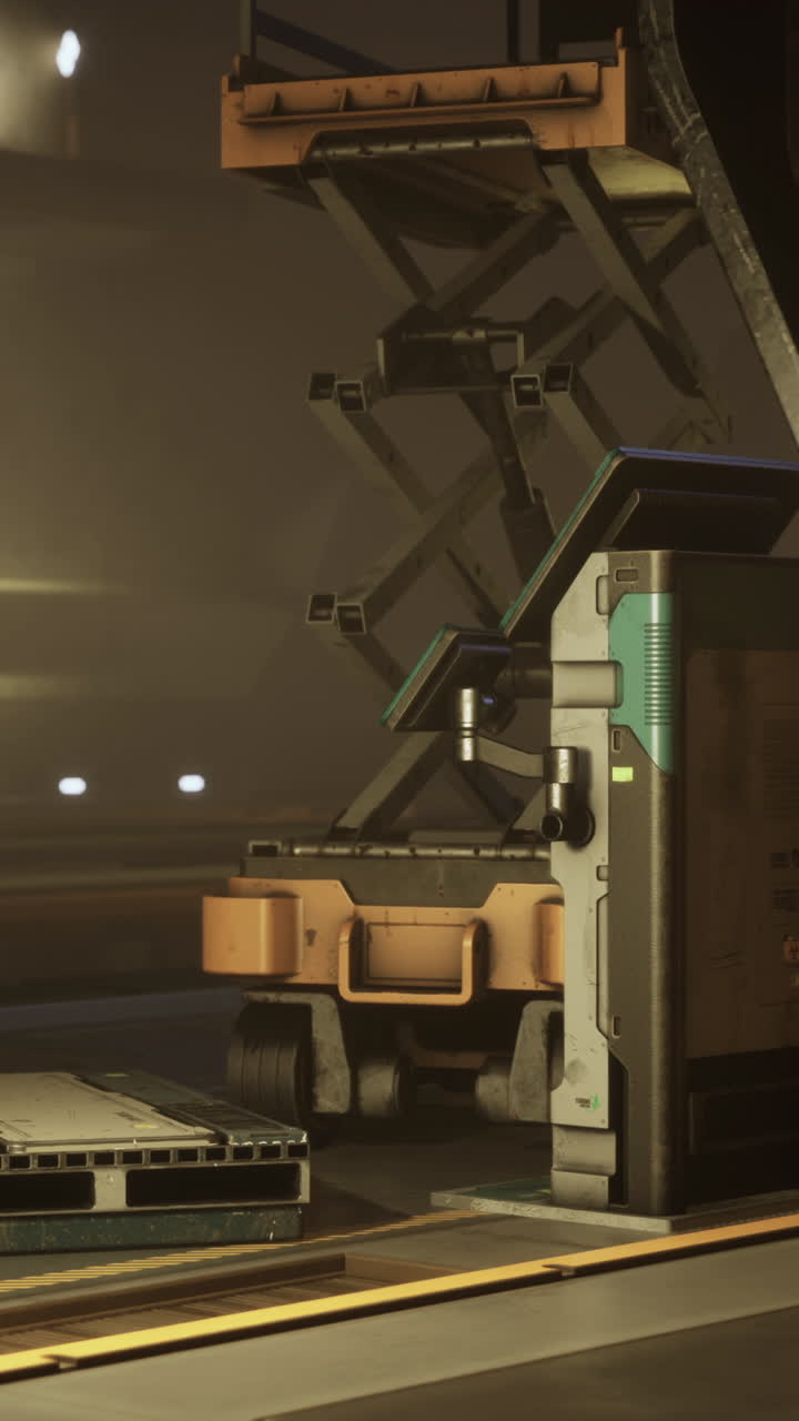 Within a large industrial facility heavy machinery stands by a loading area