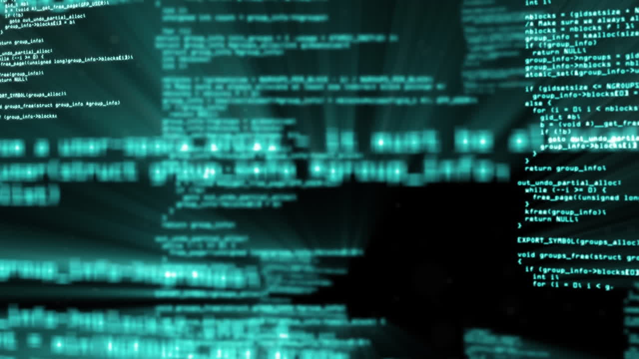 Animation of looping computer programming language against black background