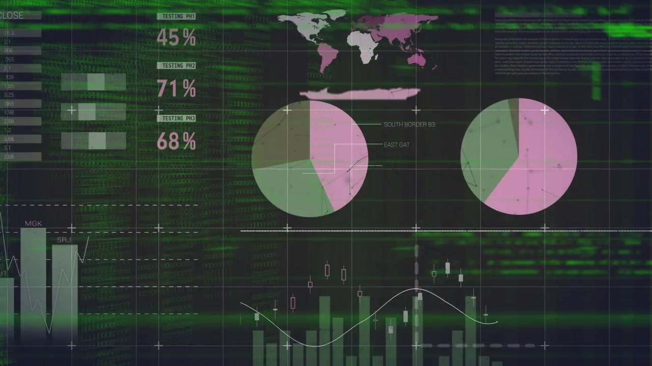 Animation of statistical data processing over grid network against black background