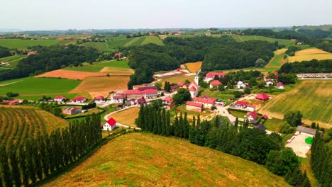 Stunning-aerial-4K-drone-footage-of-municipality-of-Miklavž-pri-Ormožu-in-Prlekija-region,-Slovenia