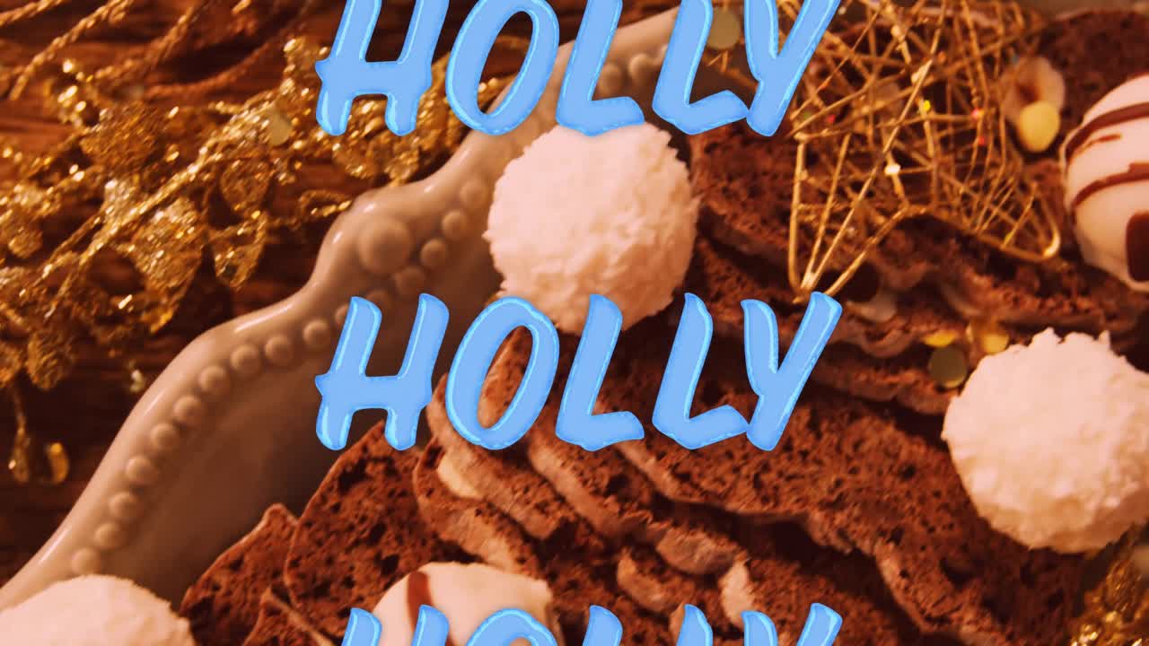 크리스마스 장식 위 에 반복 되는 홀리 텍스트 의 애니메이션