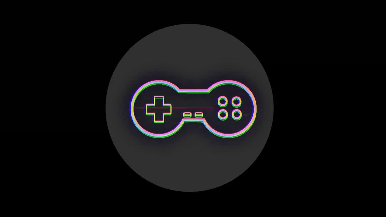 검은색 배경에 있는 게임패드 아이콘의 애니메이션