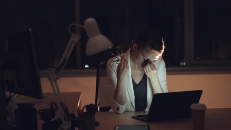 woman working late at night