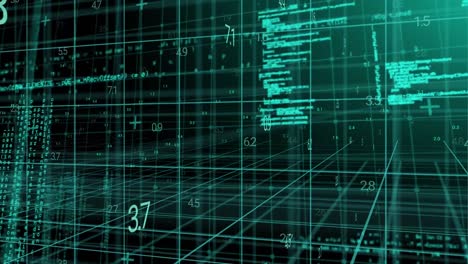 animation of layers of processing data and coding moving over 3d grid on black background