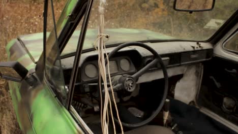 abandoned camouflaged car interior