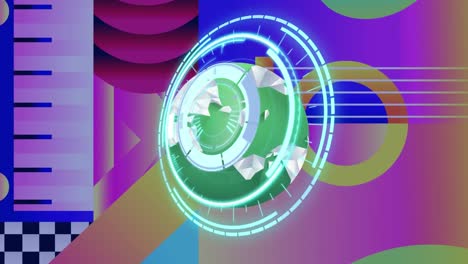 Animation-of-safe-lock-processing-over-colourful-abstract-musical-instruments