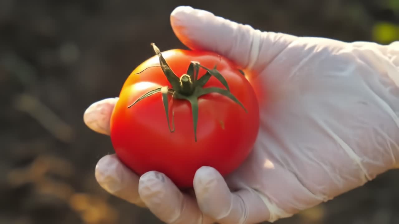 Hand Holding Ripe Tomato During Harvest at a Farm in Sunny Conditions