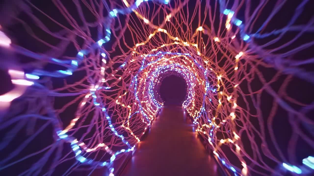 Futuristic Tunnel With Glowing Blue Lights