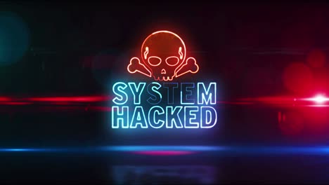 System hacked alert with skull neon symbol abstract loopable animation