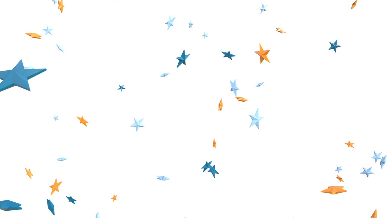 하 바탕에 파란색 별 모양의 콘페티.