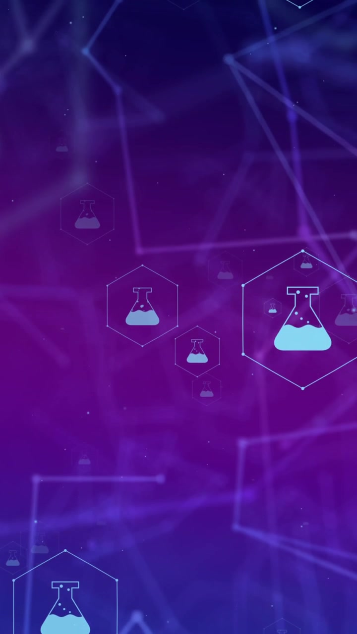 Animation of network of medical icons over data processing