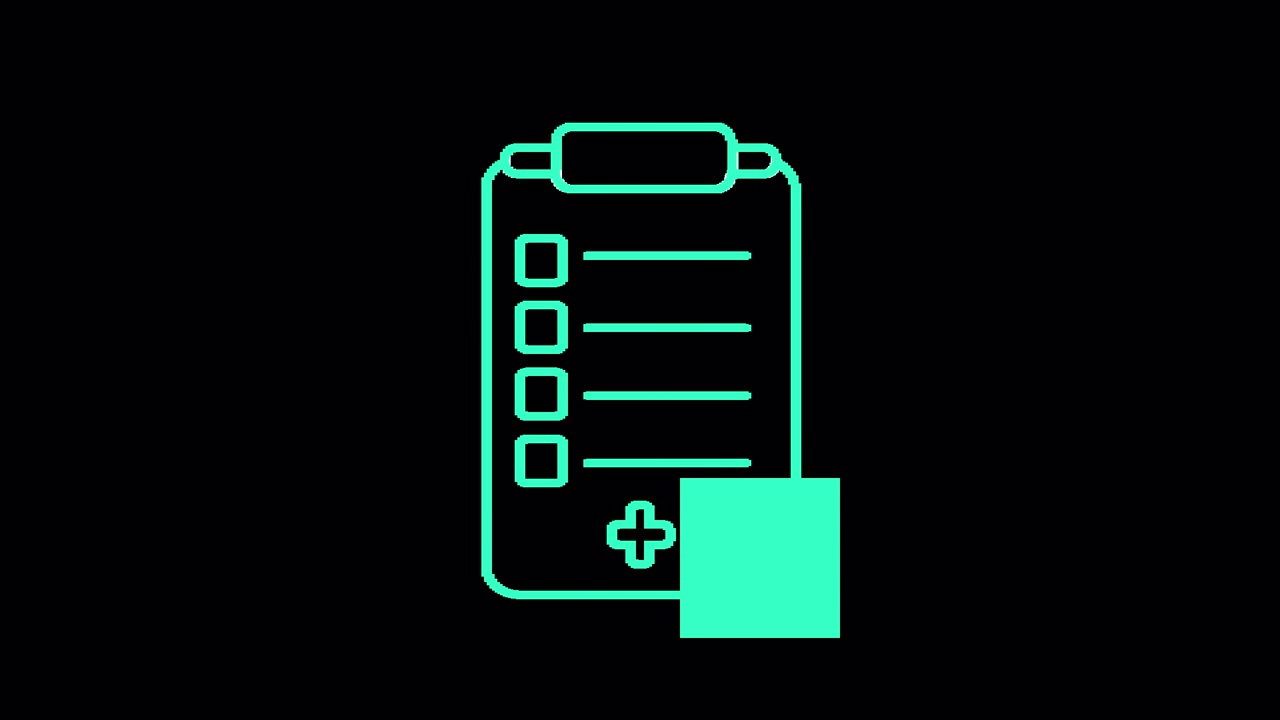 Icono de arte lineal animado de una lista de verificación médica en un portapapeles