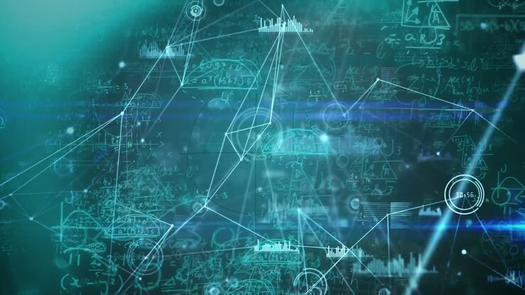 Mathematical equations over animate background.