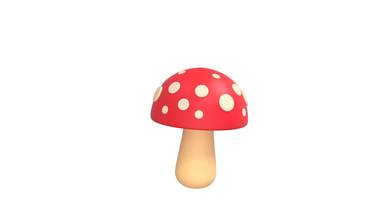 3D Animated Red Mushroom Floating Against White Background