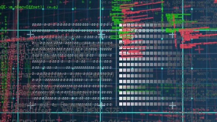 Animation of data processing over black background