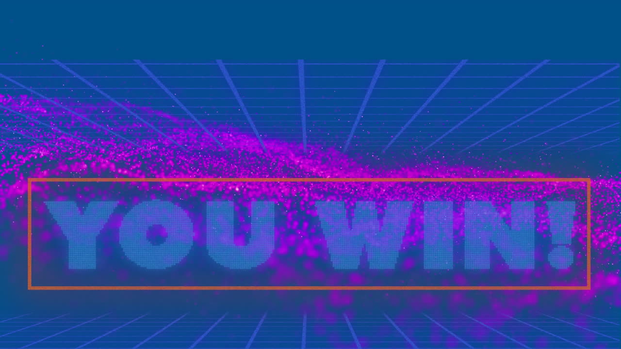Animation of you win on blue background with glitter