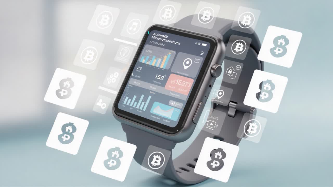 Smartwatch Interface Showing Detailed Cryptocurrency Data and Analytics: A Visual Journey Through Interactive Health and Financial Tracking Features
