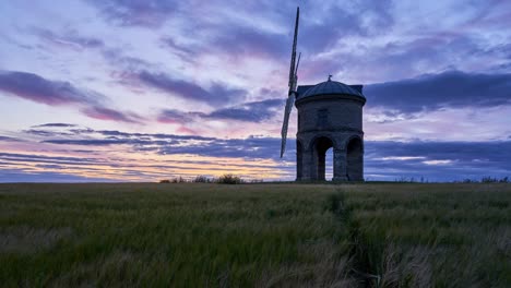 Late-summer-evening-sunset-timelapse-of-the-famous-Chesterton-Windmill-in-Warickshire,-England