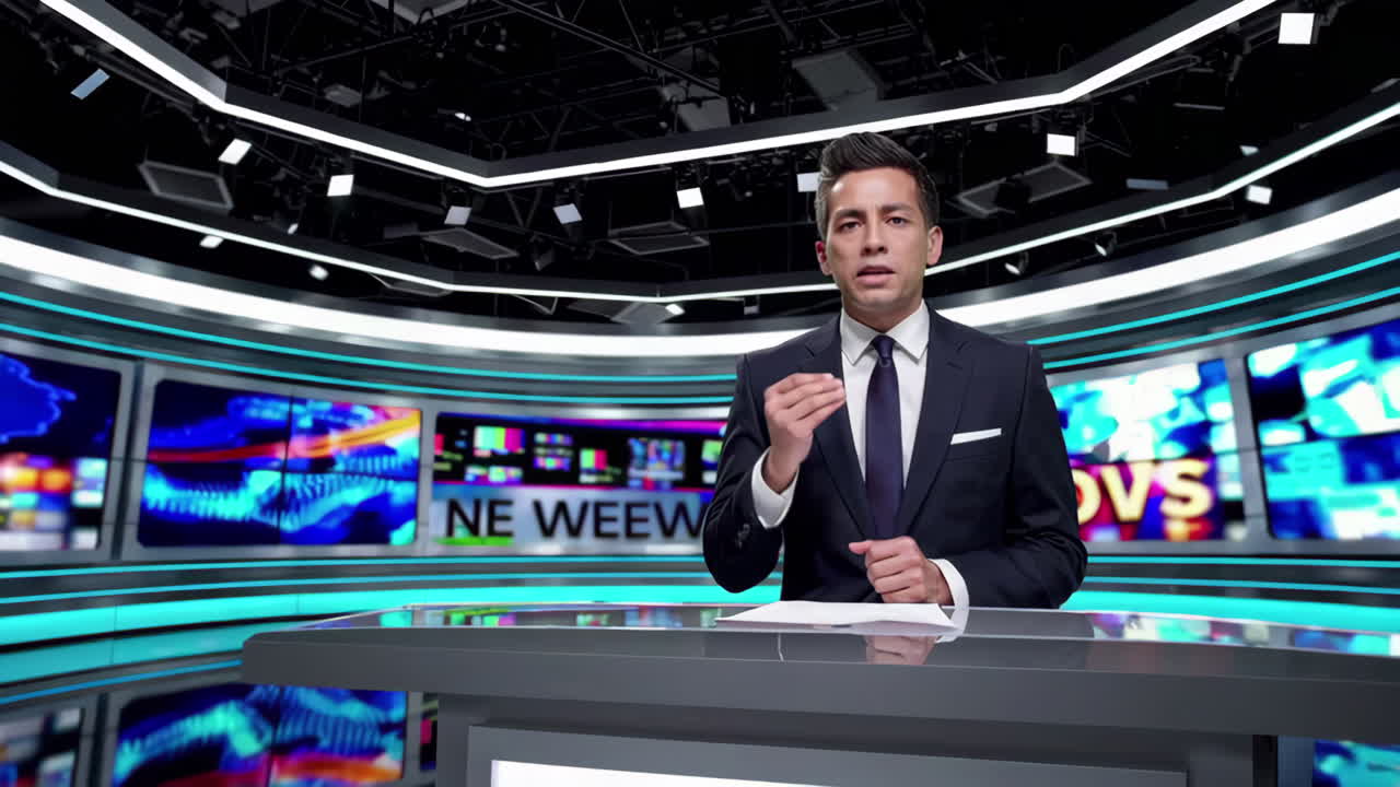 presentador de noticias en el estudio