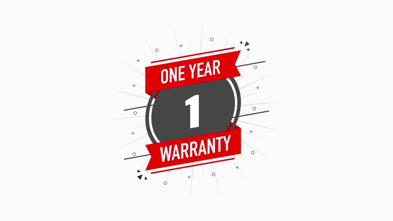 Red warranty stamp. One year warranty. Flat design. Check mark icon. Checklist document. Shield icon. Quality mark. Motion graphic.